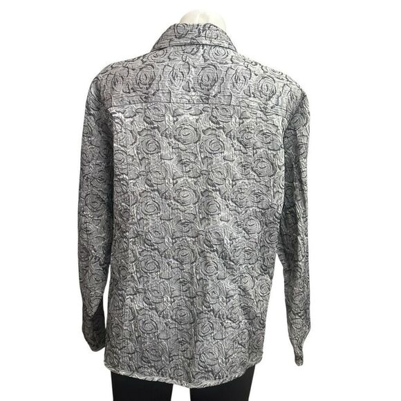 Chico’s Gray Silver Rose Embossed Pattern Button Front Jacket sz 3/ XL - Picture 5 of 9